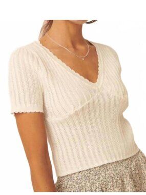 PROMESA keep it simple scalloped pointelle crop top in white